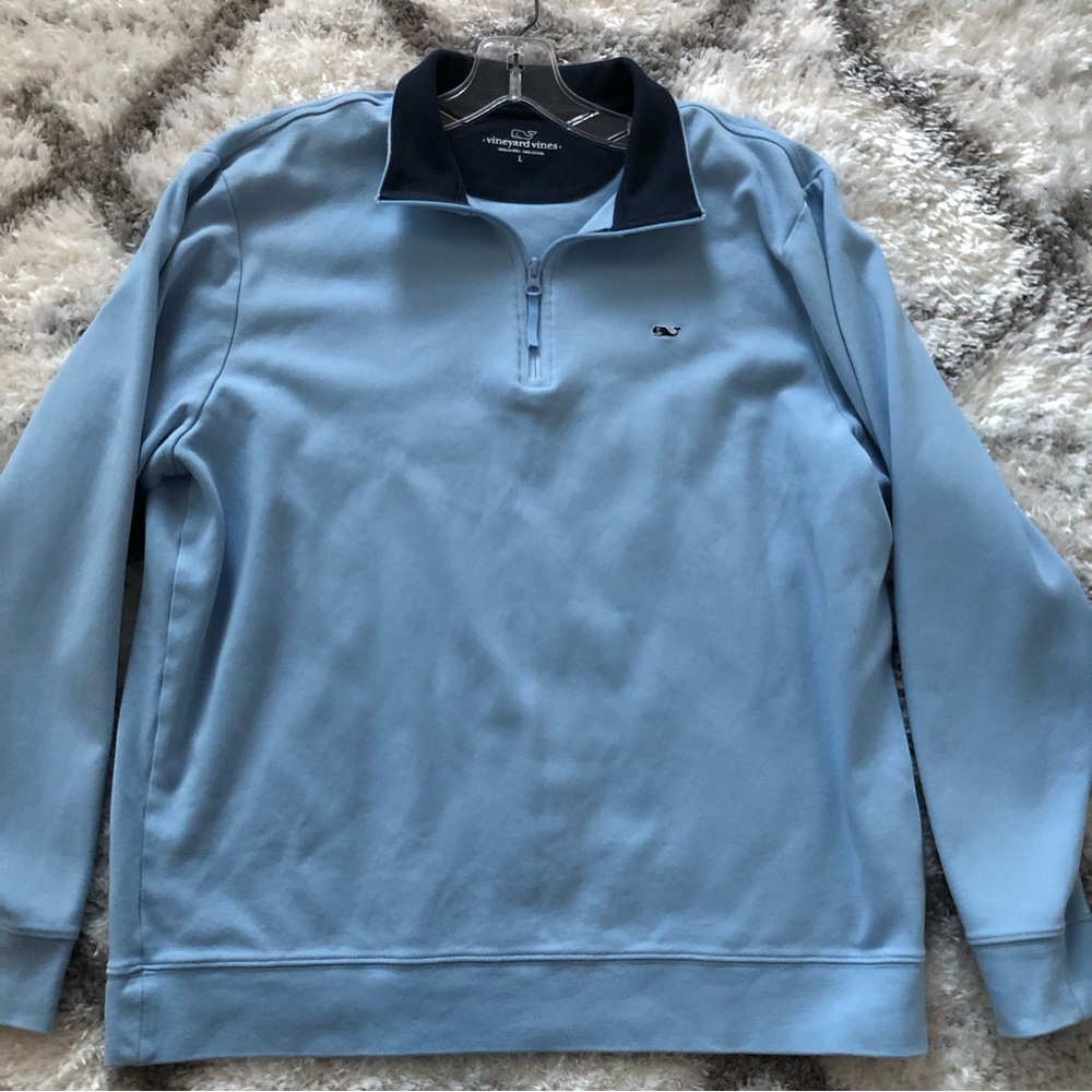 Vineyard Vines Mens Pullover shirt Henley long sleeve large baby blue navy zip